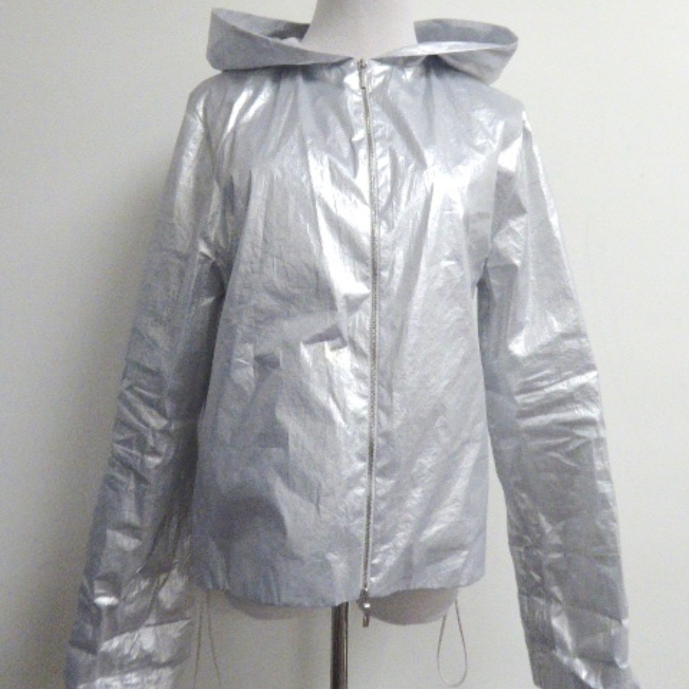 New JIL SANDER ITALY SILVER HOODED jacket zip 36